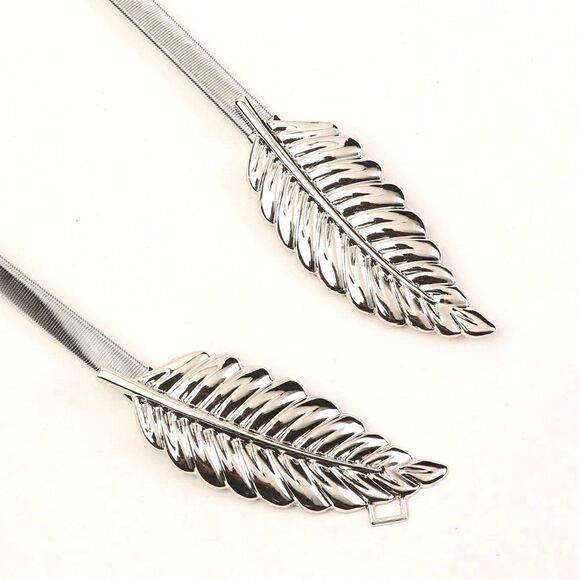 🍃 Leaf Buckle Stretchy Elastic Gold/Silver Metal Dress Belt SIZE XS – XXL NEW - Picture 15 of 16